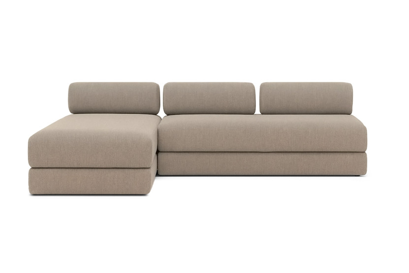 Canapé d'angle 6 places - 2 modules convertibles : Canapé 3 places + Méridienne - Tissu lisse Taupe