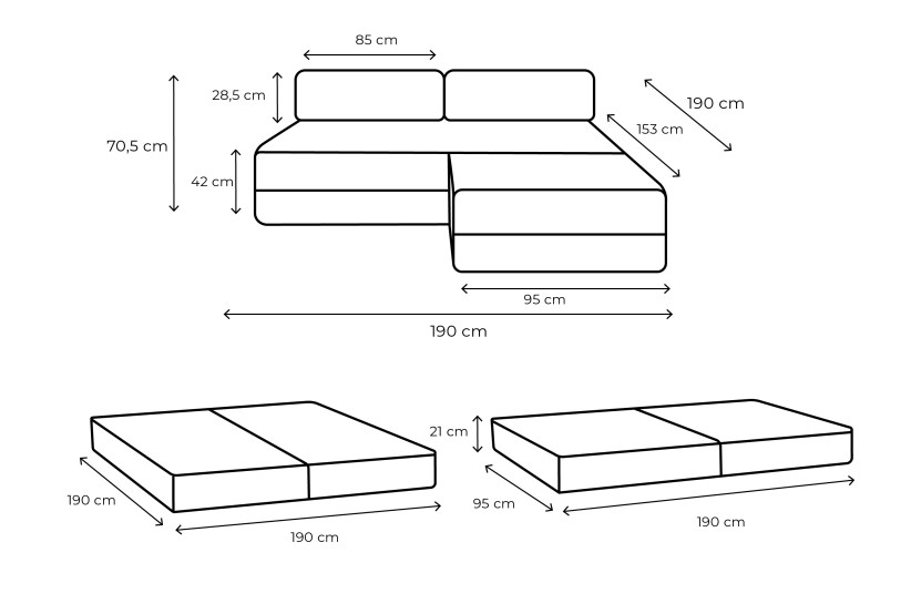 Canapé d'angle 4 places - 2 modules convertibles : Canapé 3 places + Pouf - Tissu extérieur Beige clair