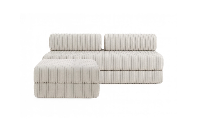 Canapé d'angle 4 places - 2 modules convertibles : Canapé 3 places + Pouf - Velours côtelé XL Blanc