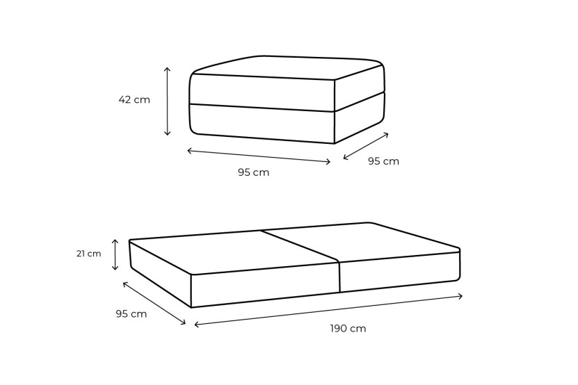 Pouf convertible et modulable - Tissu lisse Bleu