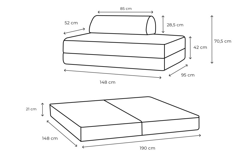 Canapé 2 places convertible et modulable - Tissu lisse Beige