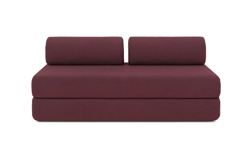 Canapé d'angle 4 places - 2 modules convertibles : Canapé 3 places + Pouf - Tissu lisse Rouge