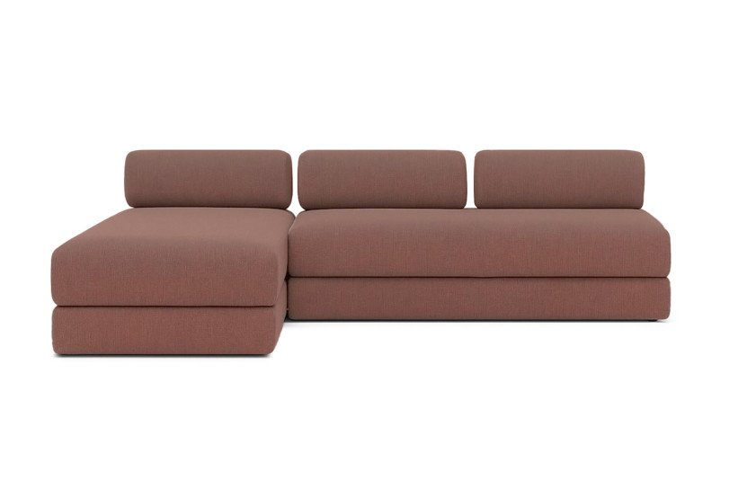 Canapé d'angle 6 places - 2 modules convertibles : Canapé 3 places + Méridienne - Tissu lisse Terracotta