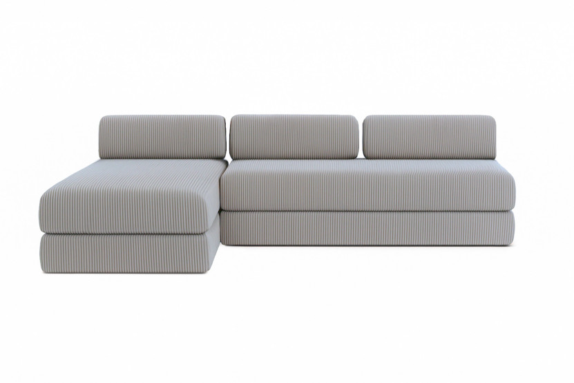 Canapé d'angle 6 places - 2 modules convertibles : Canapé 3 places + Méridienne - Velours côtelé Gris clair