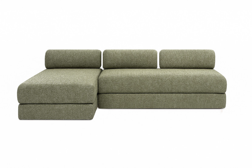 Canapé d'angle 6 places - 2 modules convertibles : Canapé 3 places + Méridienne - Tissu tweed Vert