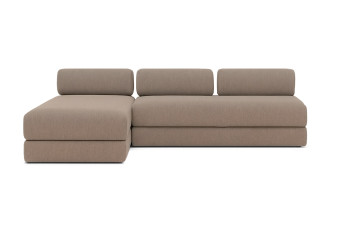 Canapé d'angle 6 places - 2 modules convertibles : Canapé 3 places + Méridienne - Tissu lisse Marron