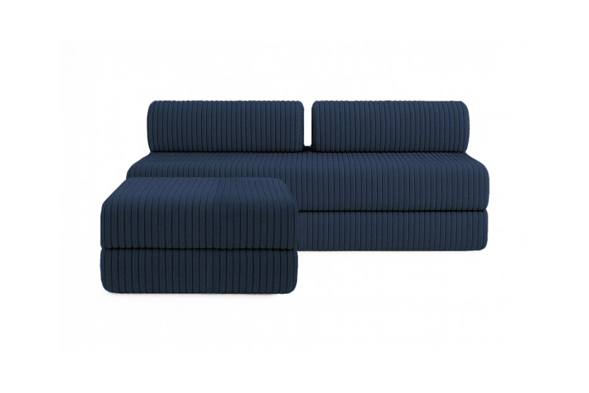 Canapé d'angle 4 places - 2 modules convertibles : Canapé 3 places + Pouf - Velours côtelé XL Bleu