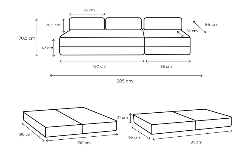 Canapé 4 places - 2 modules convertibles : Canapé 3 places + Fauteuil - Tissu lisse Beige