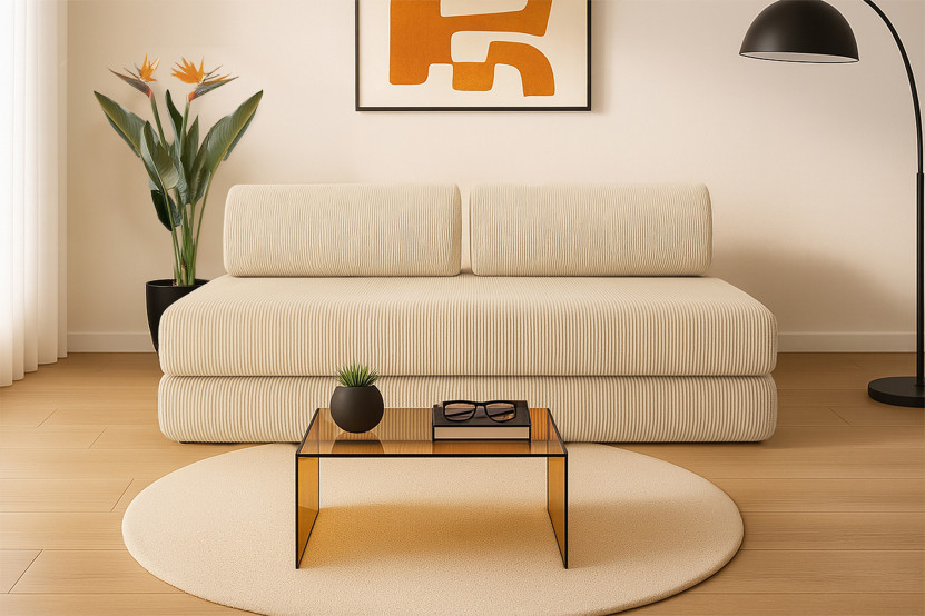 Canapé 3 places convertible et modulable - Velours côtelé Beige