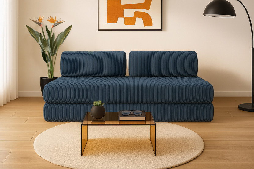 Canapé 3 places convertible et modulable - Velours côtelé Bleu