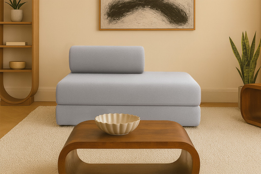 Canapé 2 places convertible et modulable - Tissu lisse Gris clair