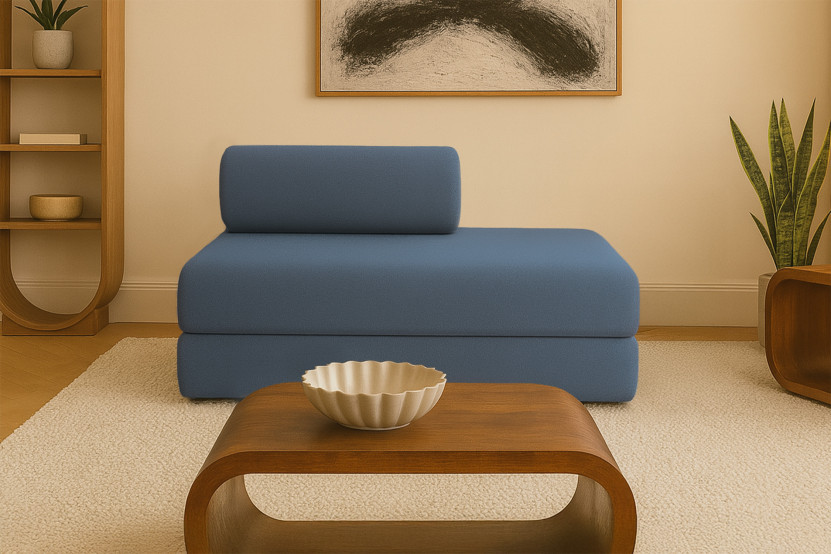 Canapé 2 places convertible et modulable - Tissu lisse Bleu