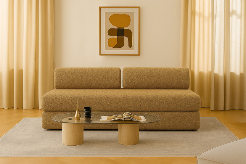 Canapé 3 places convertible et modulable - Tissu tweed Jaune