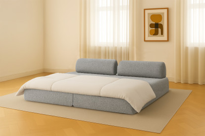 Canapé 3 places convertible et modulable - Tissu tweed Gris