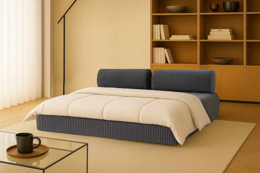 Canapé 3 places convertible et modulable - Velours côtelé XL Gris