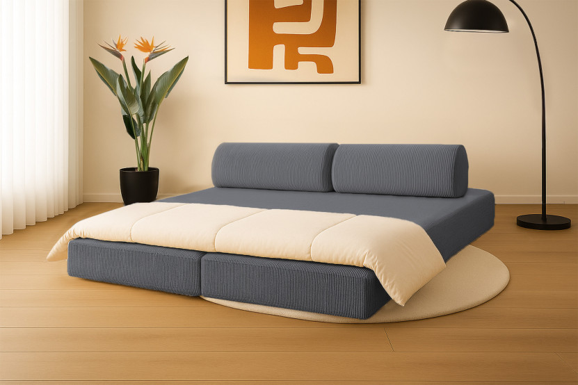 Canapé 3 places convertible et modulable - Velours côtelé Gris