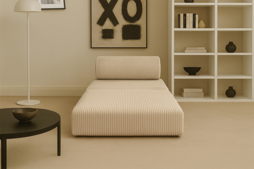 Fauteuil convertible et modulable - Velours côtelé Beige