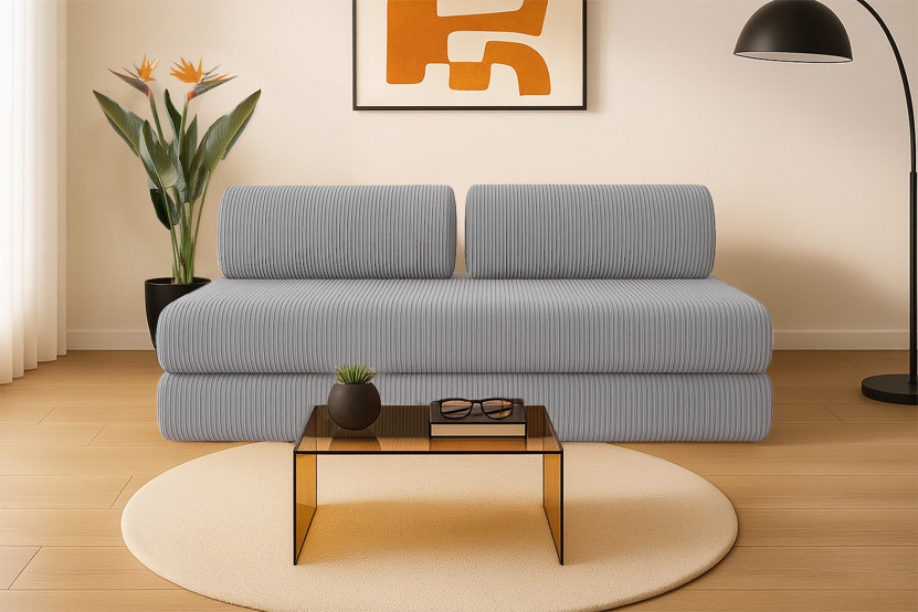 Canapé 3 places convertible et modulable - Velours côtelé Gris clair