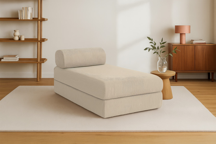 Méridienne convertible et modulable - Velours côtelé Beige