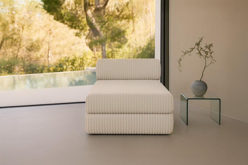 Méridienne convertible et modulable - Velours côtelé XL Beige