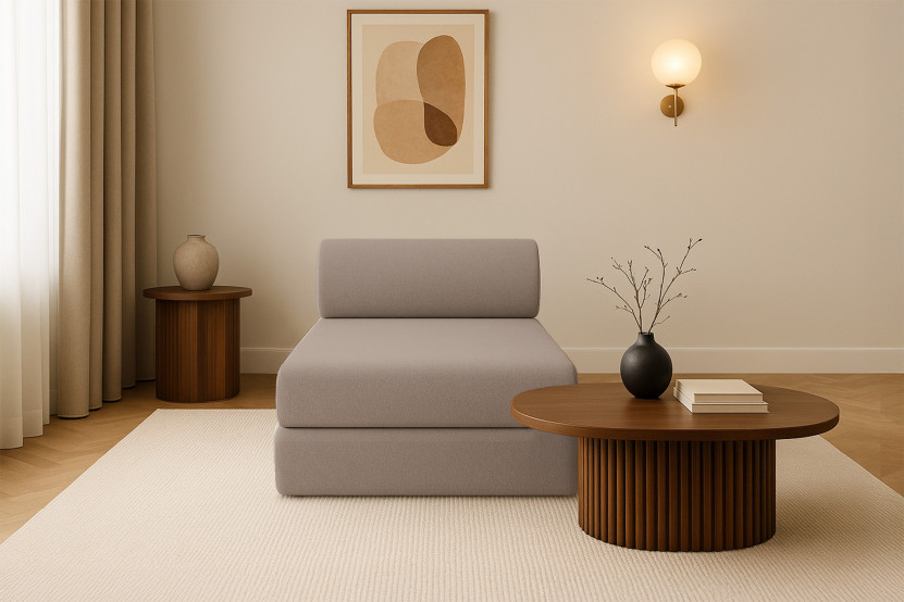 Méridienne convertible et modulable - Tissu lisse Marron