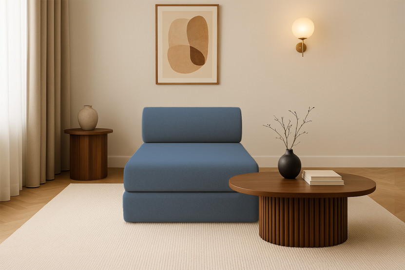 Méridienne convertible et modulable - Tissu lisse Bleu