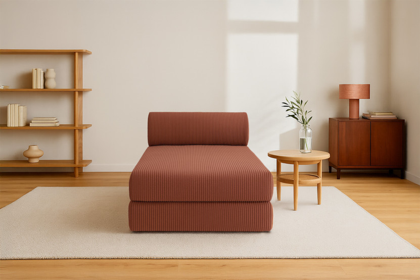 Méridienne convertible et modulable - Velours côtelé Terracotta