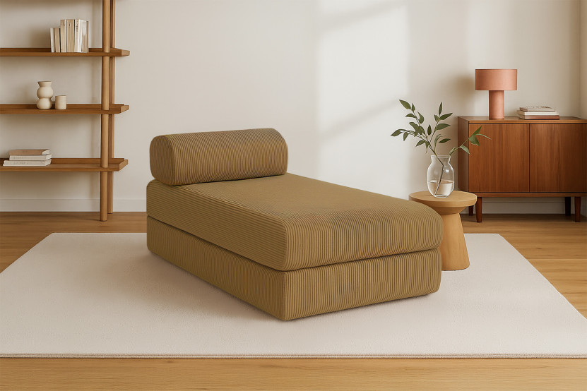 Méridienne convertible et modulable - Velours côtelé Jaune