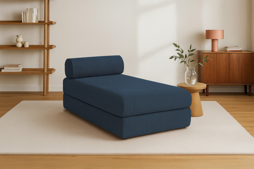 Méridienne convertible et modulable - Velours côtelé Bleu