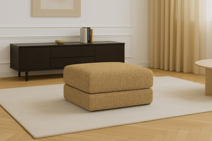 Pouf convertible et modulable - Tissu tweed Jaune
