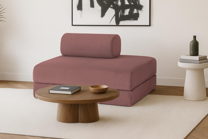 Canapé 2 places convertible et modulable - Velours côtelé Rose