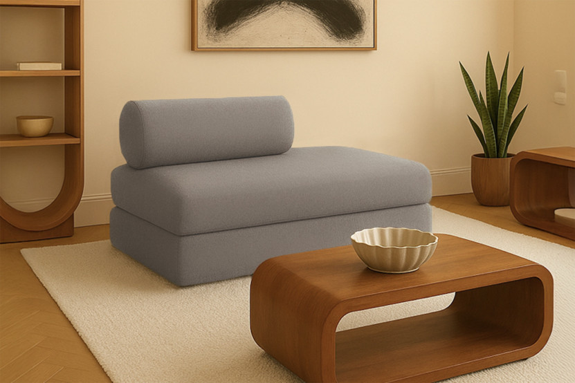 Canapé 2 places convertible et modulable - Tissu lisse Gris