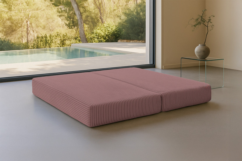 Méridienne convertible et modulable - Velours côtelé XL Rose