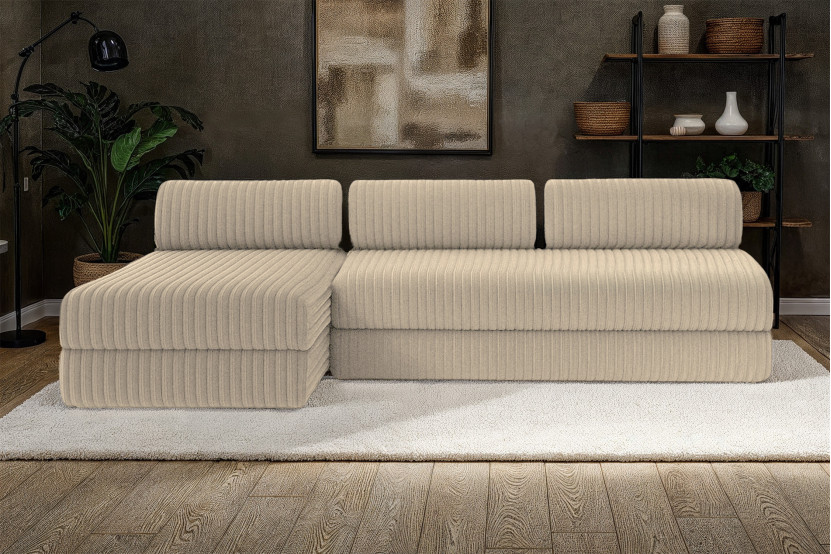 Canapé d'angle 6 places - 2 modules convertibles : Canapé 3 places + Méridienne - Velours côtelé XL Taupe