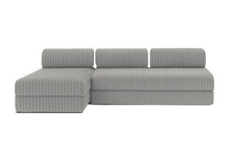 Canapé d'angle 6 places - 2 modules convertibles : Canapé 3 places + Méridienne - Velours côtelé XL Gris clair