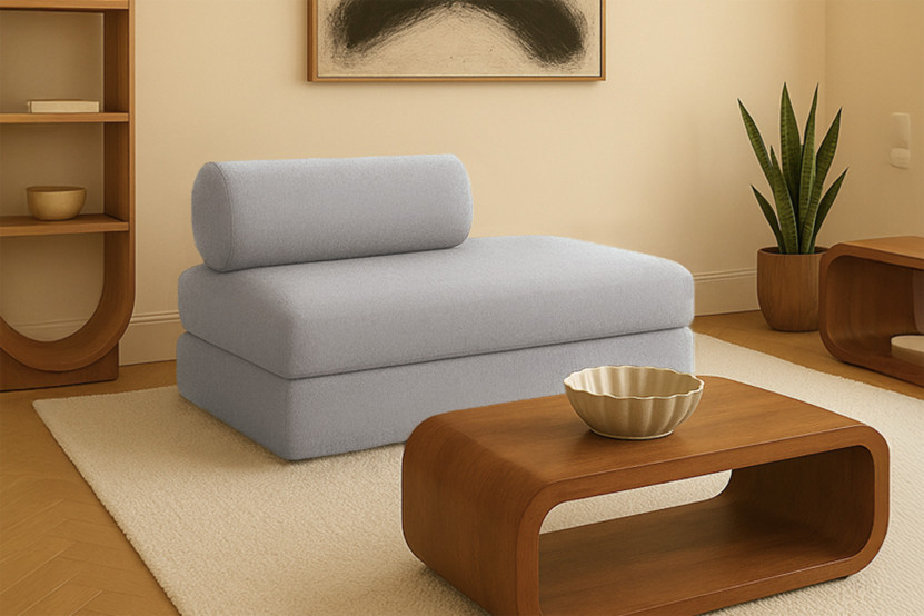 Canapé 2 places convertible et modulable - Tissu lisse Gris clair