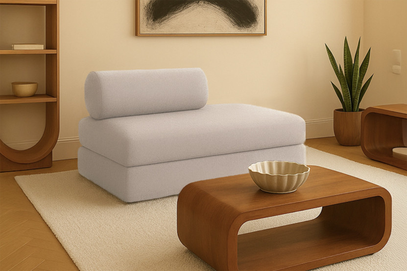 Canapé 2 places convertible et modulable - Tissu lisse Beige