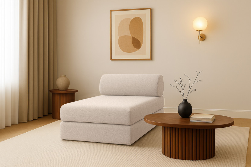 Méridienne convertible et modulable - Tissu lisse Beige