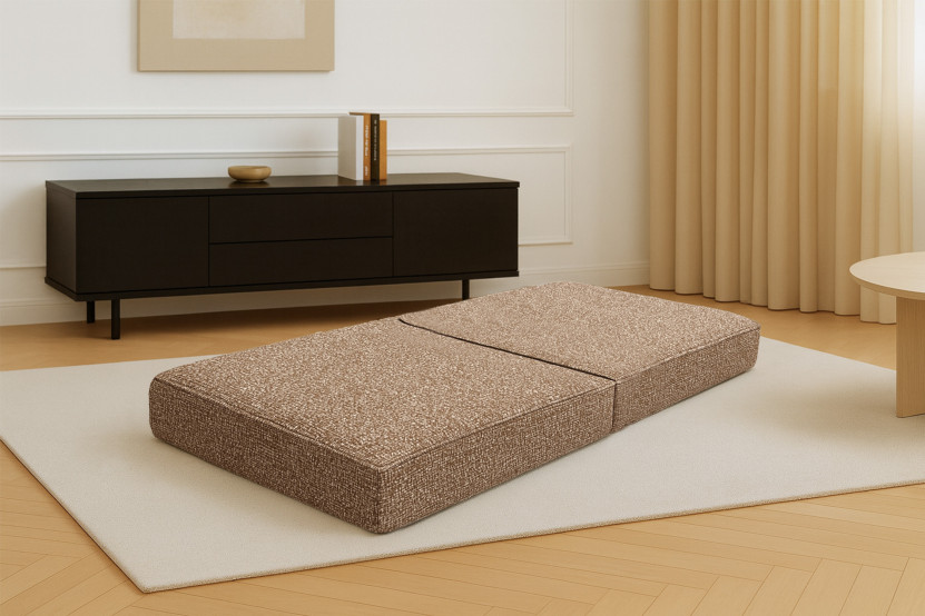 Pouf convertible et modulable - Tissu tweed Marron