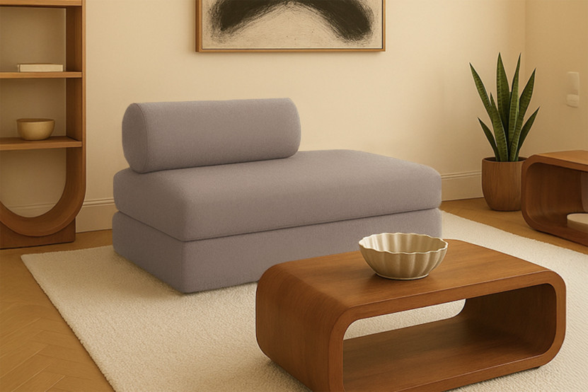 Canapé 2 places convertible et modulable - Tissu lisse Marron