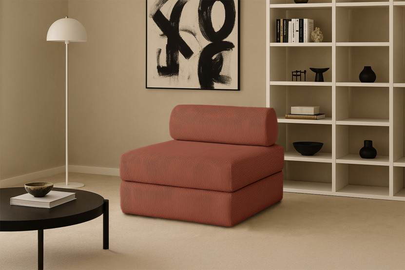 Fauteuil convertible et modulable - Velours côtelé Terracotta