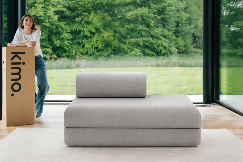 Canapé 2 places convertible et modulable - Tissu lisse Gris clair