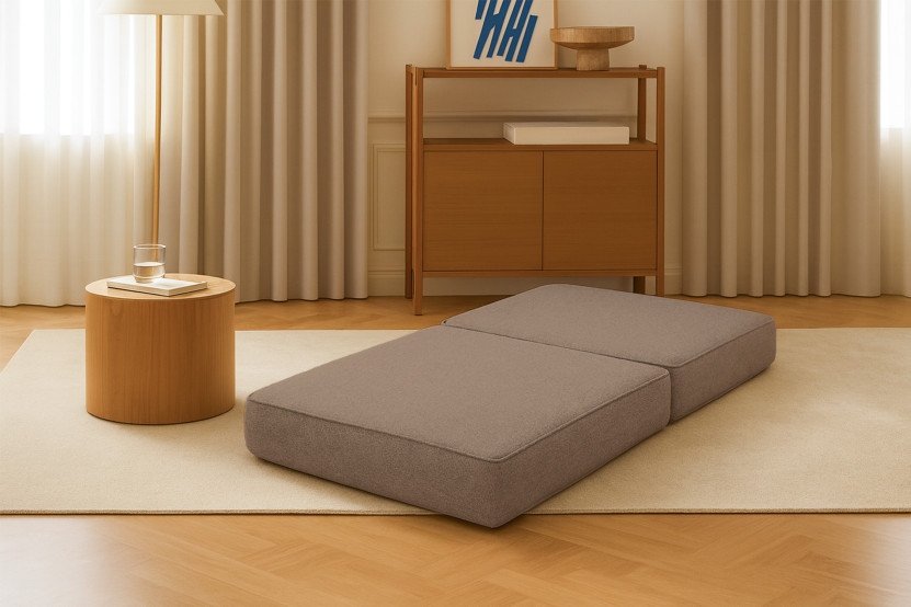 Pouf convertible et modulable - Tissu lisse Marron