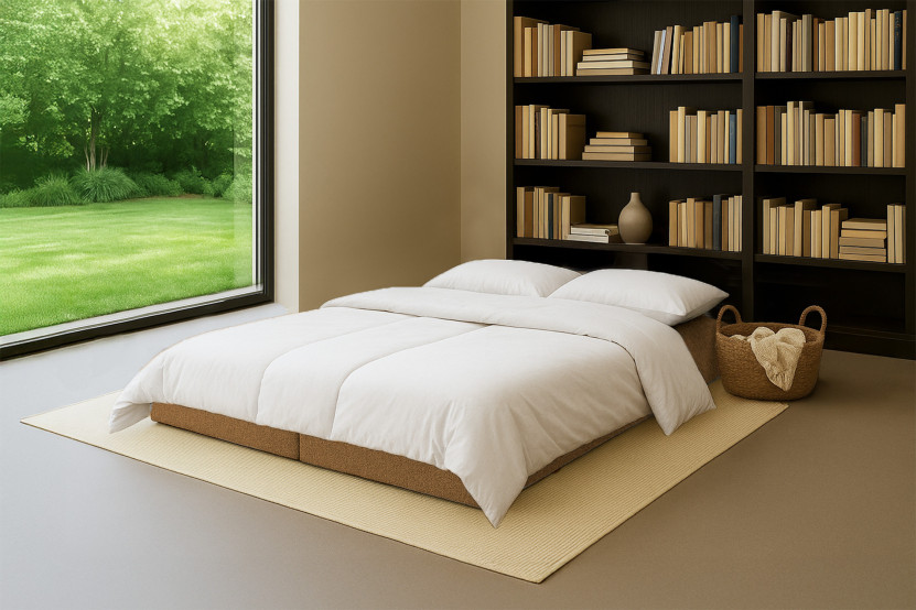 Méridienne convertible et modulable - Tissu tweed Jaune