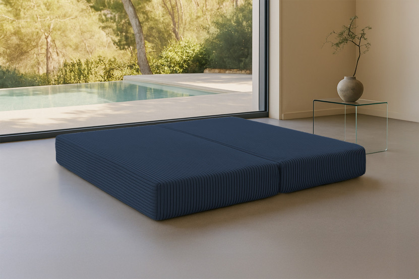 Méridienne convertible et modulable - Velours côtelé XL Bleu