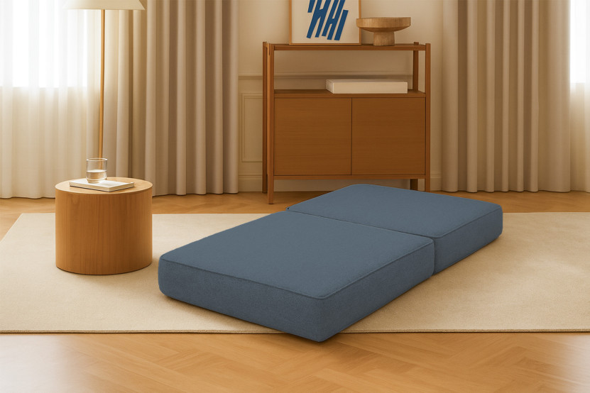 Pouf convertible et modulable - Tissu lisse Bleu