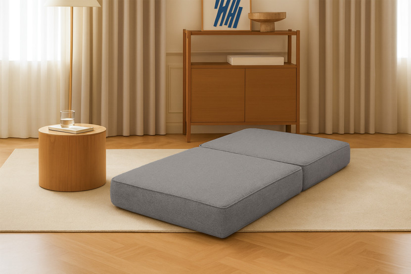 Pouf convertible et modulable - Tissu lisse Gris