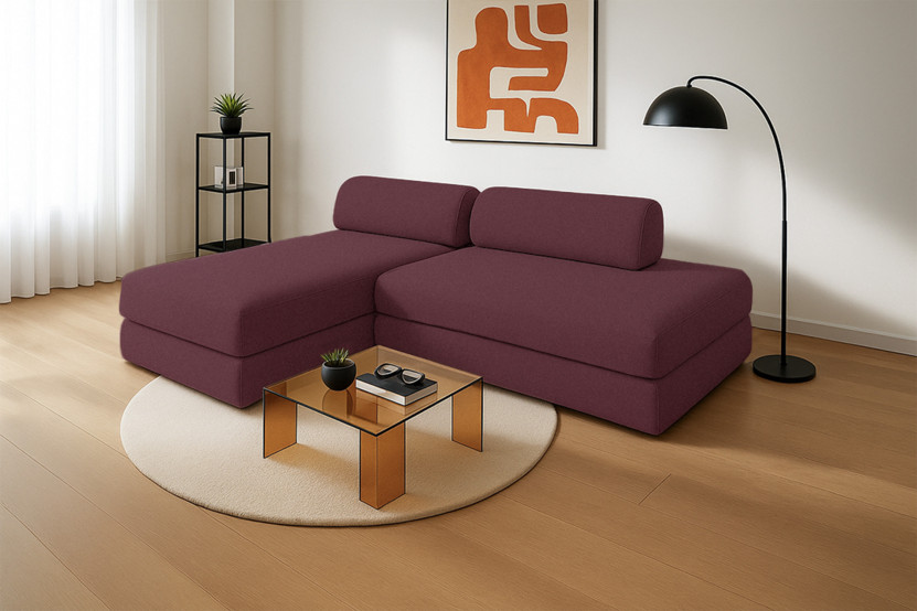 Canapé d'angle 5 places - 2 modules convertibles : Canapé 2 places + Méridienne - Tissu lisse Rouge