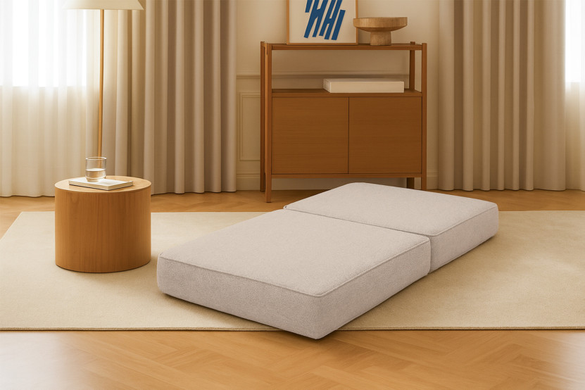 Pouf convertible et modulable - Tissu lisse Beige