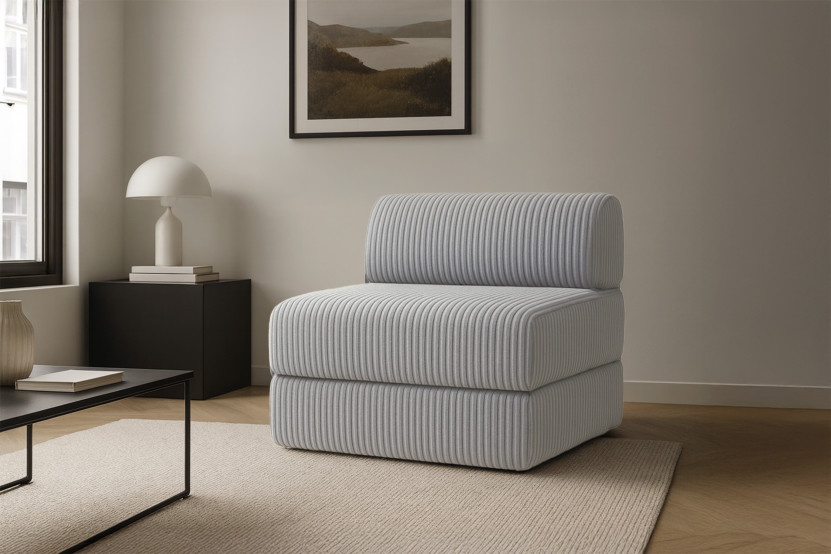 Fauteuil convertible et modulable - Velours côtelé XL Gris clair